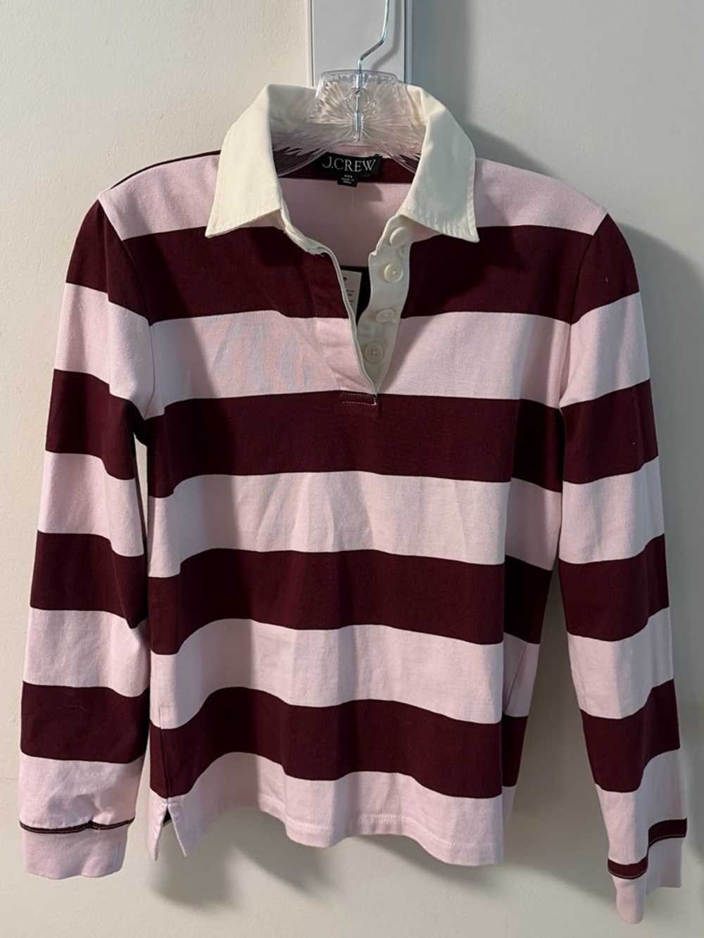 J. Crew Pink and Burgundy Striped Polo Top
